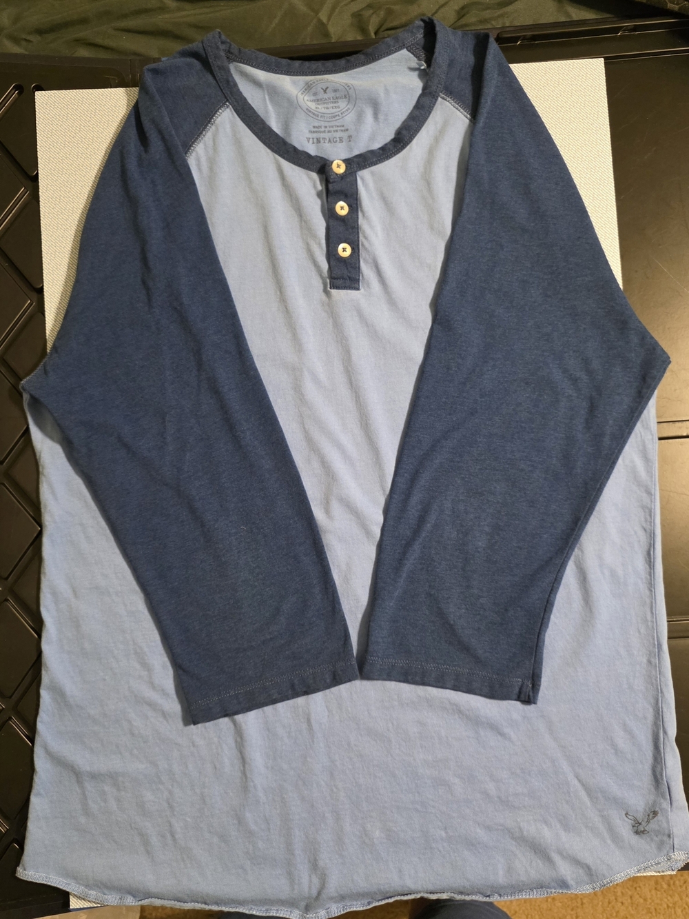 American Eagle Outfitters Two-Tone Blue Raglan Henley Long Sleeve